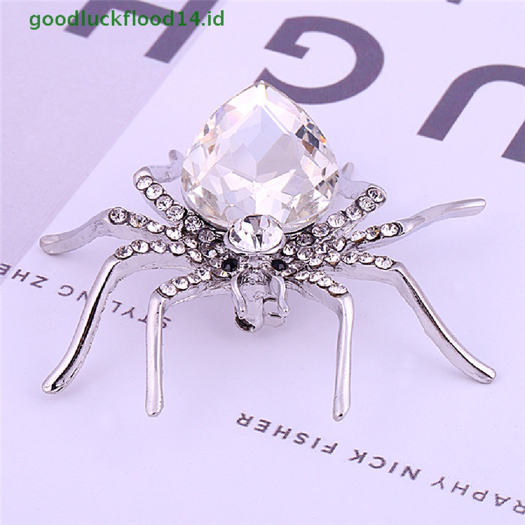 [GOOGFOUR] Spider Putih Perak Disepuh Fashion Bros Perhiasan Elegan Kristal Brooch Pin [TOP]