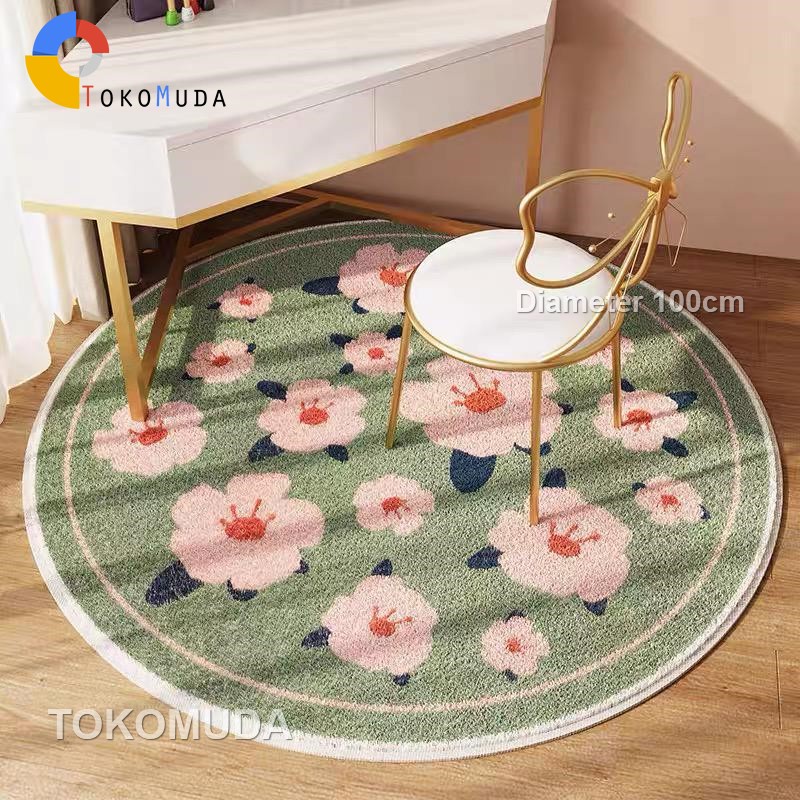 TOMUMUDA Karpet Bulat Bulu Cashmire  Diameter 100Cm Karpet Bulat Aestetik /Karpet Bulat Modern lwk55