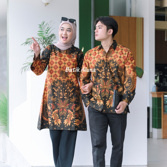 Baju Batik Couple Pasangan Terbaru Premium Modern Original Lapis Furing - Lapis Trikot Batik Kerja Kantor Kondangan Size S M L XL XXL XXXL 095