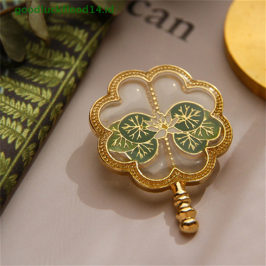 [GOOGFOUR] 2022terbaru Logam Drip Glaze Retro Elegan Folk-Custom Flowers Fan Brooch Untuk [TOP]