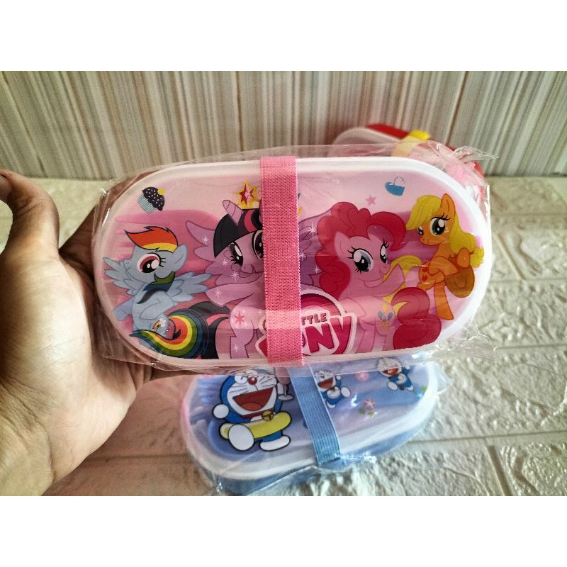 (COD) Lunch box 2 susun karet / Lunch box karakter / tepak bekal 2 tingkat