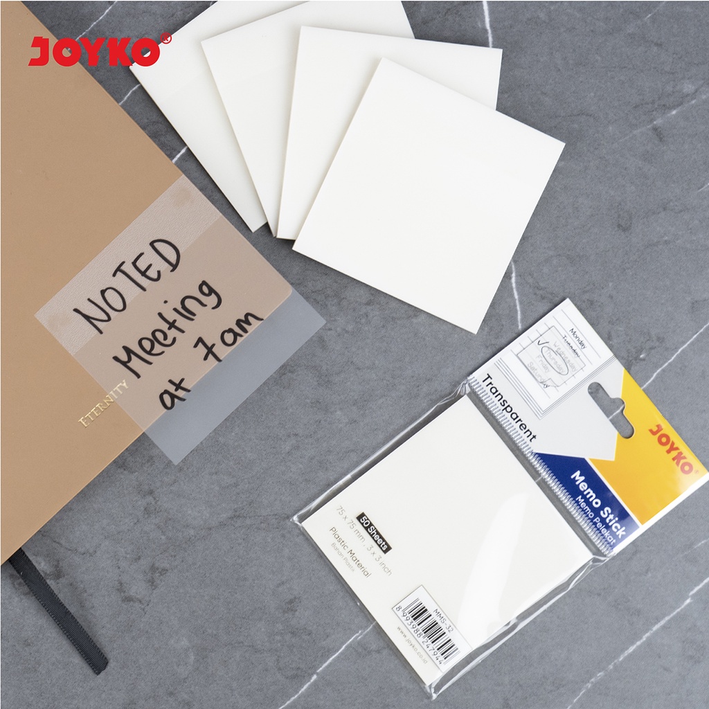 Memo Stick Plastik Transparan Joyko MMS-32 3x3 inch 50 sheet Memo Stick Sticky Note Kertas Memo Tempel Joyko MMS-32 Transparent