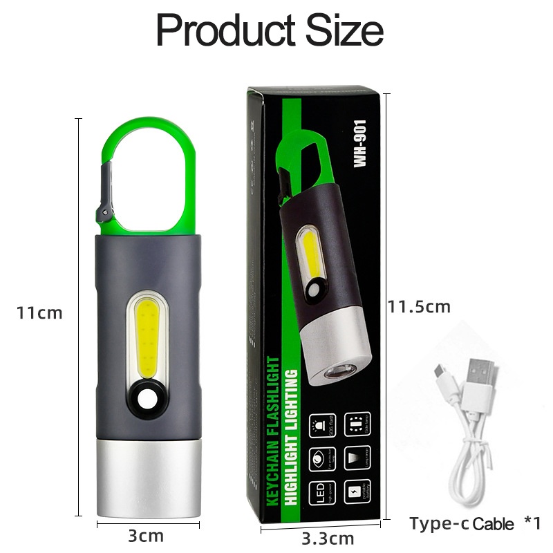 Senter Lampu Kuat Mini Portabel/Lampu Kerja Gantungan Kunci USB Rechargeable/LED Outdoor Camping Waterproof Torch