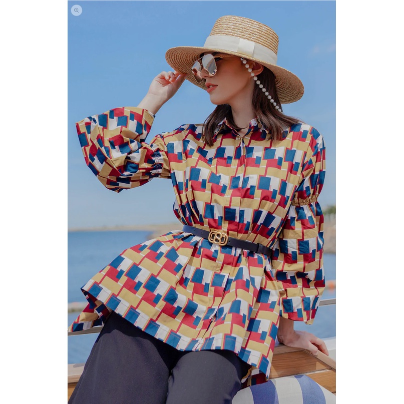 Geometric Oversize Shirt - Maroon Benang jarum benangjarum XS S M L XL XXL buttonscarves nada series