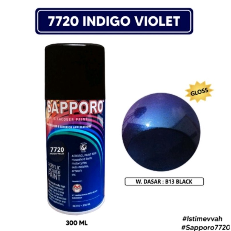 7720 Saporo Sapporo Indigo Violet 300ml Bunglon Colours Cat Semprot Spray Paint Motor Pilok Pilox Py