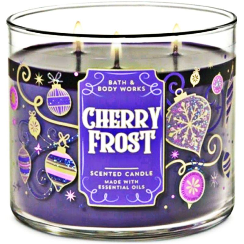 BATH &amp; BODY WORKS BBW CHERRY FROST 3-WICK SCENTED CANDLE 411 G LILIN WANGI 3 SUMBU UKURAN BESAR PENGHARUM RUANGAN