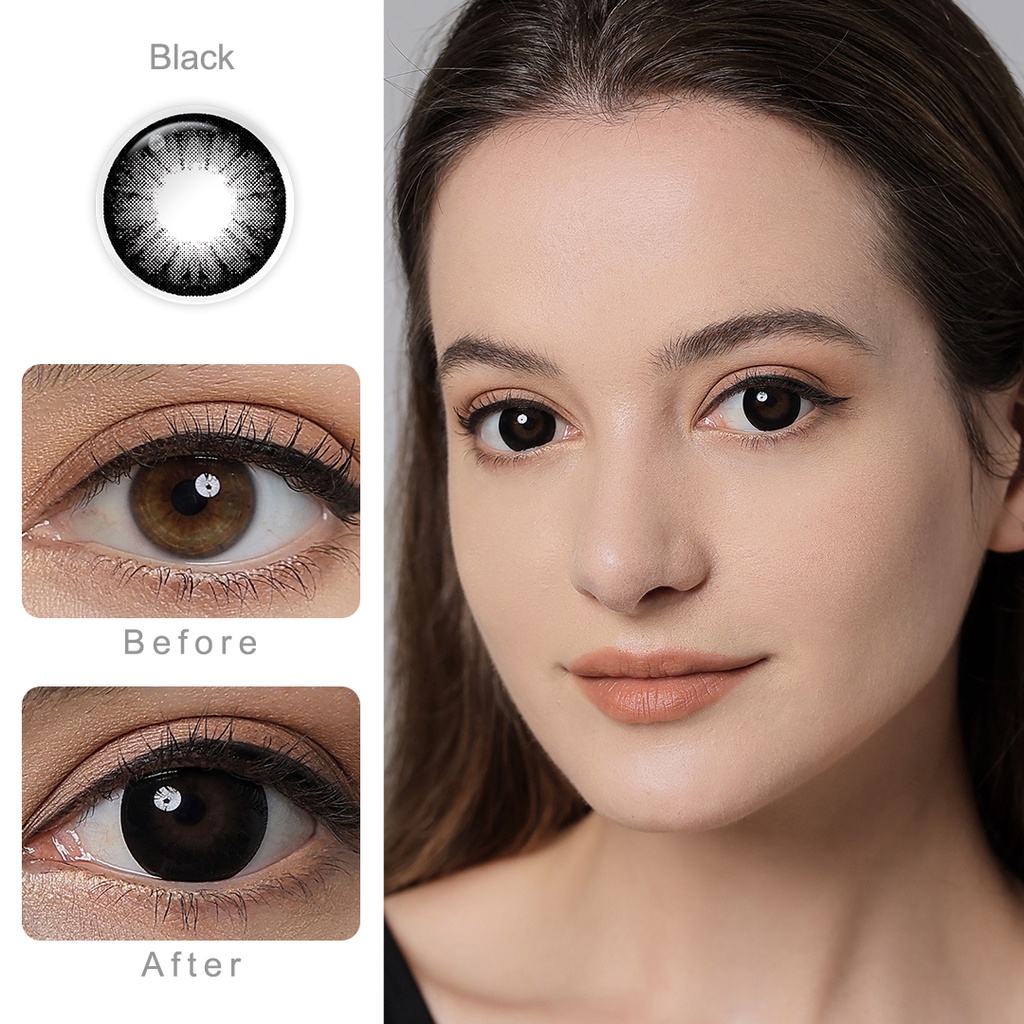 [0.00~-8.00] Softlens Minus 14.5MM,  Soflens Minus Hitam, Softlens Mata Normal,  Lensa Kontak Warna Alami, Soflens Murah Hitam Lensa Warna, Softlens Minus