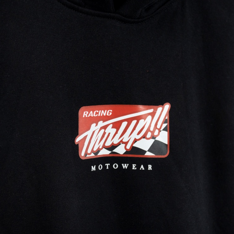 Hoodie THROTTLE UP!! &quot;Life is a Race&quot; Hitam, Cotton Fleece Sablon Pastisol