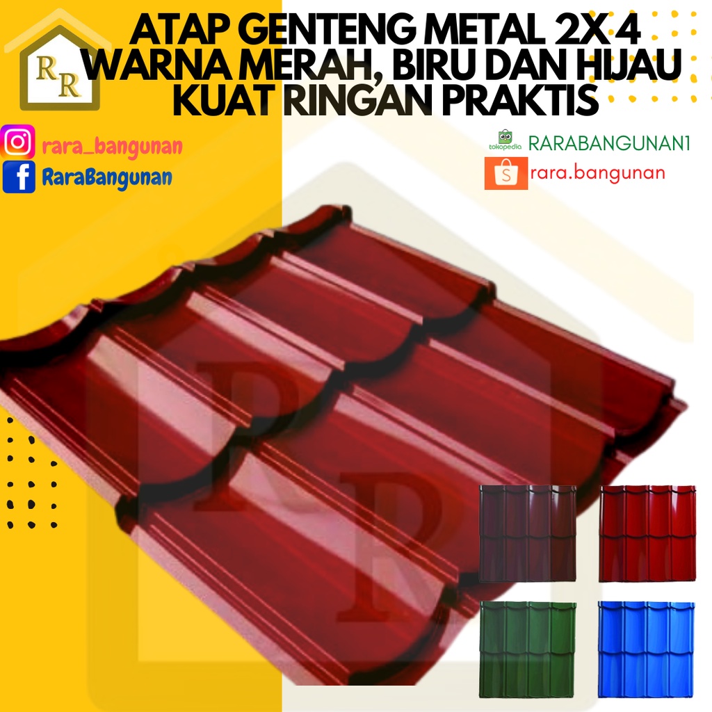 ATAP/ GENTENG METAL 0,30mm 2X4 WARNA MERAH BIRU DAN HIJAU