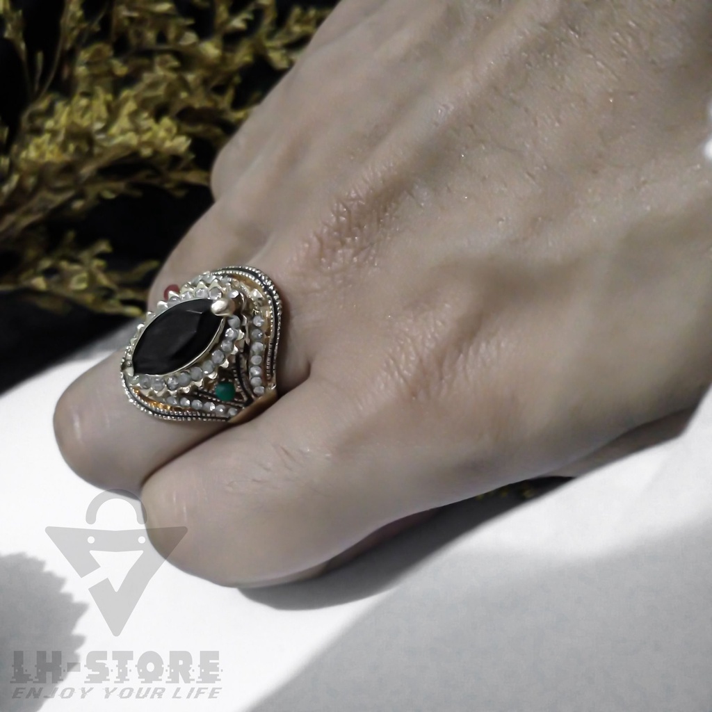 Cincin Sultan Pria Wanita Batu Permata Hijau Arabian Turkish Xuping Berlapis Emas Terbaru Anti Karat