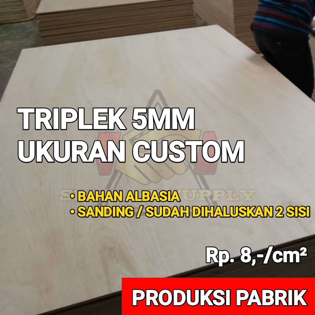 PAPAN KAYU TRIPLEK / PLYWOOD / MULTIPLEK 5MM ALBASIA UTY UKURAN CUSTOM / TRIPLEK TIPIS