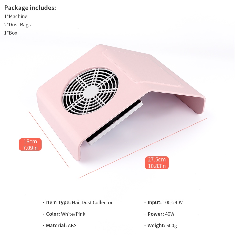 【1-3 Days Delivery】Foreverlily 40W Nail Dust Collector Nail Beauty Tools Dust Suction Salon Expert NAILS ART Dust Vacuum Cleaner For UV Gel Polishing Nail Manicures Suction Nail art