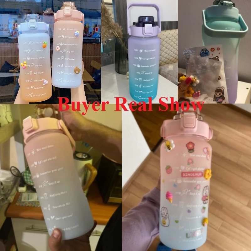 ⭕Free Stickers⭕ 2000ML Botol Air Portabel 2 Liter Botol Minum Botol Minum Viral Botol Pelangi Botol Minum Inspirasional