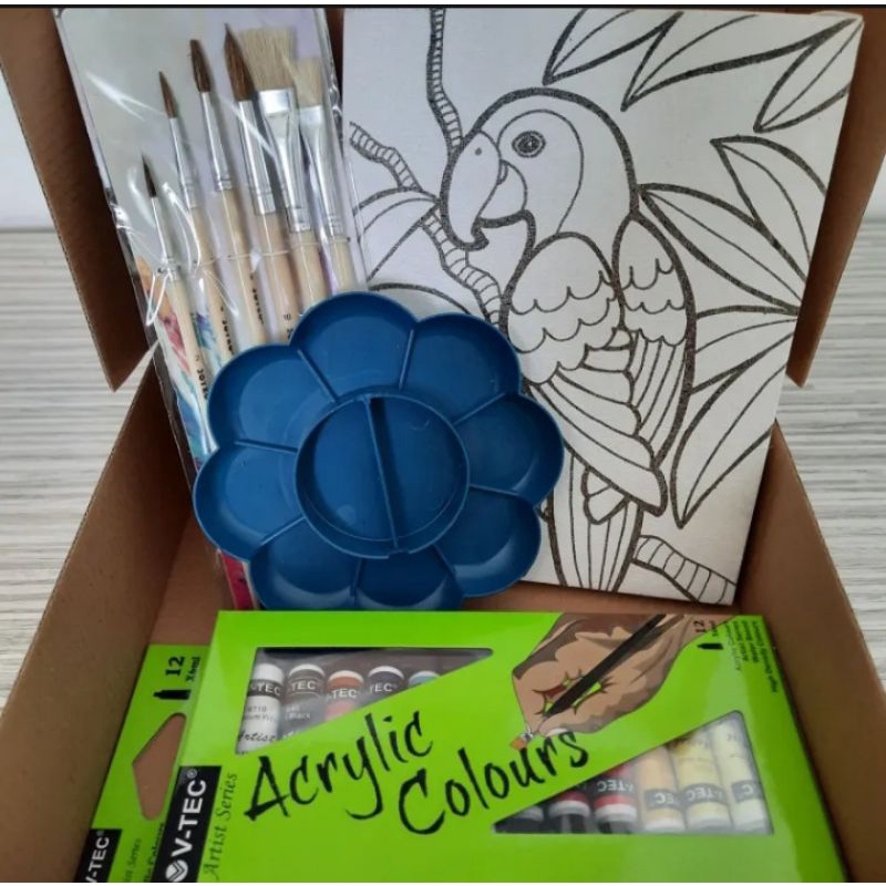 

PAKET LUKIS KOMPLIT 4 in 1 KANVAS Cat Akrilik Palet Kuas