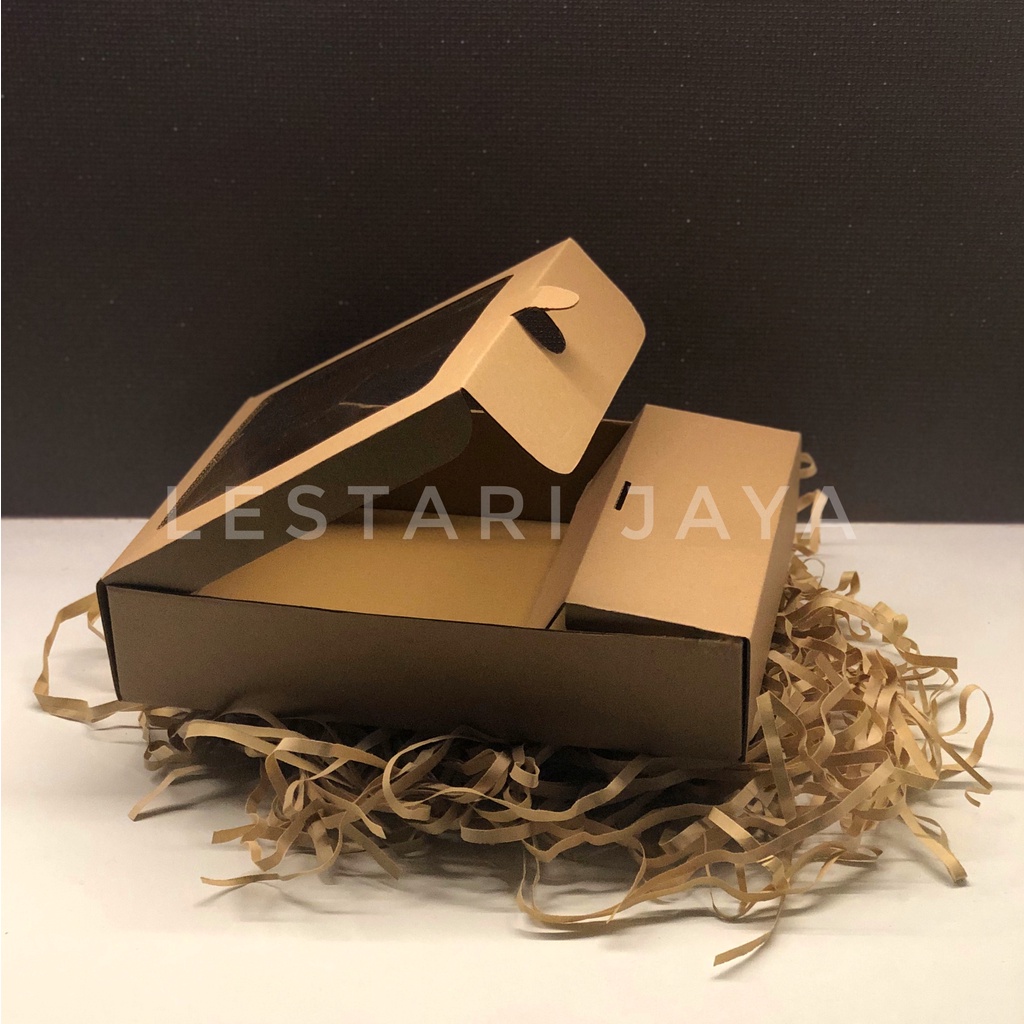 Box Kardus E-Flute Coklat Untuk Packaging Hampers Snack Box Nasi Berkat Catering Mika Sekat 31x22x6.5 CM