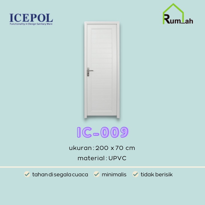 PINTU KAMAR MANDI UPVC PUTIH LENGKAP + KUSEN + ENGSEL + KUNCI ICEPOL