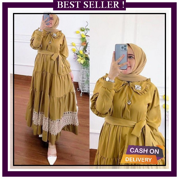 Gamis Terbaru Set Gamis Khadijah Syar'I - Dark Grey, All Size Baju Gamis Kekinian Wanita Premium Baj