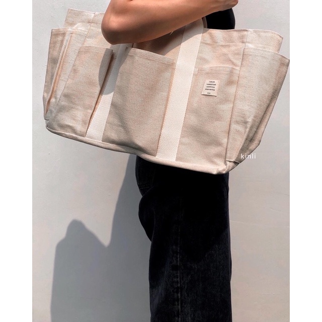 bolsa oversized canvas everyday tote bag with pockets multifunctional tas kanvas