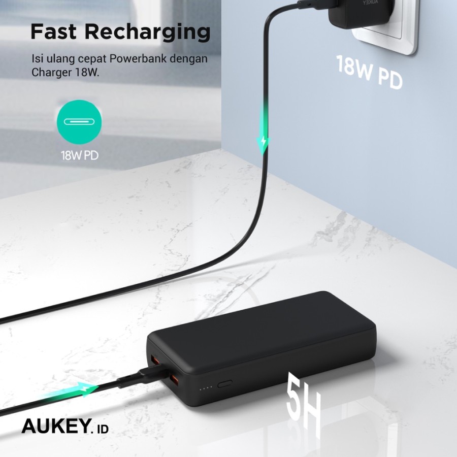 Aukey Powerbank Basix Plus Series PD 20.000 mAh - 501645 - PB-N93 - Garansi Resmi 2 Tahun