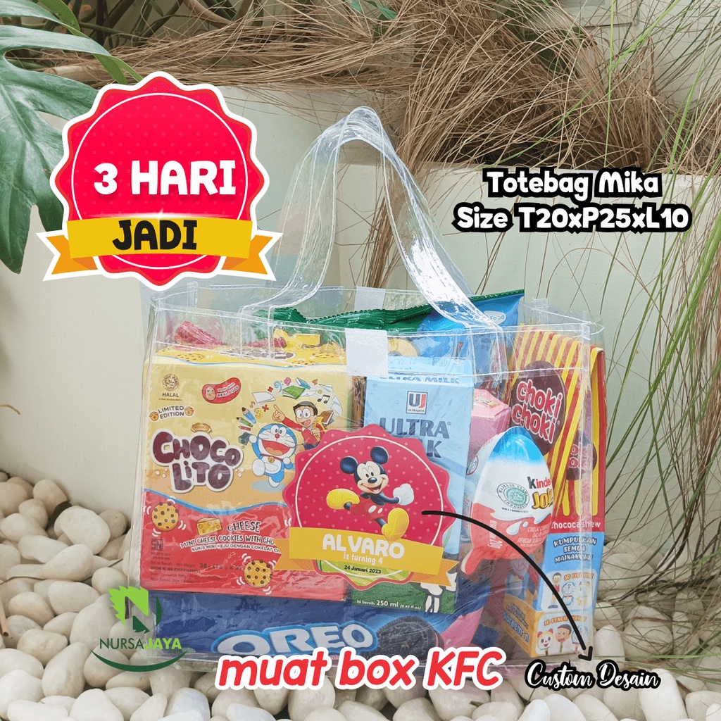 20x25x10 0.13 Tas Mika Transparan Souvenir Tas Ulang Tahun Ultah Hampers Goody Bag