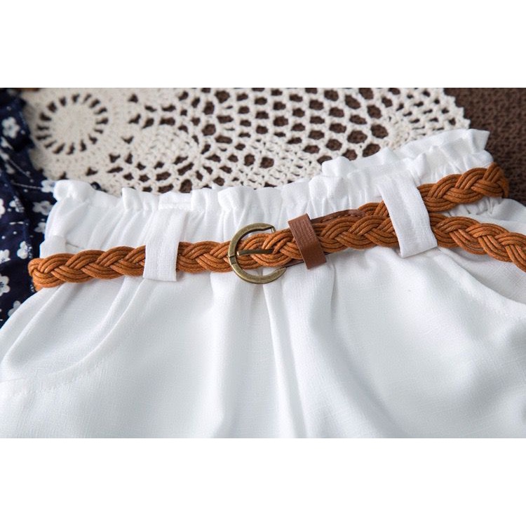 Setelan Anak Perempuan + Belt Fahion Import - Motif Bunga Biru Navy