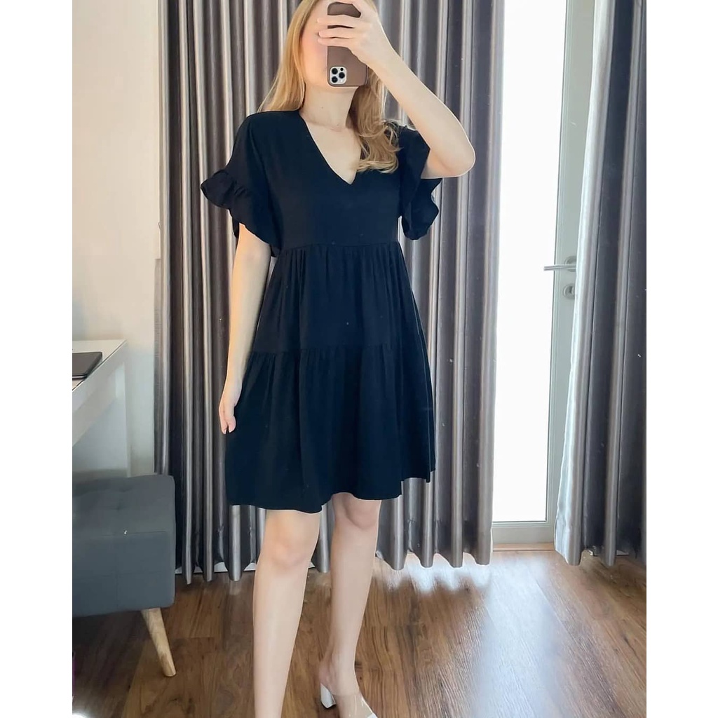 VIONA DRESS / DRESS SUSUN / DRESS BUMIL / DRESS SELUTUT / DRESS LEHER V / DRESS TANGAN KERUT PENDEK 