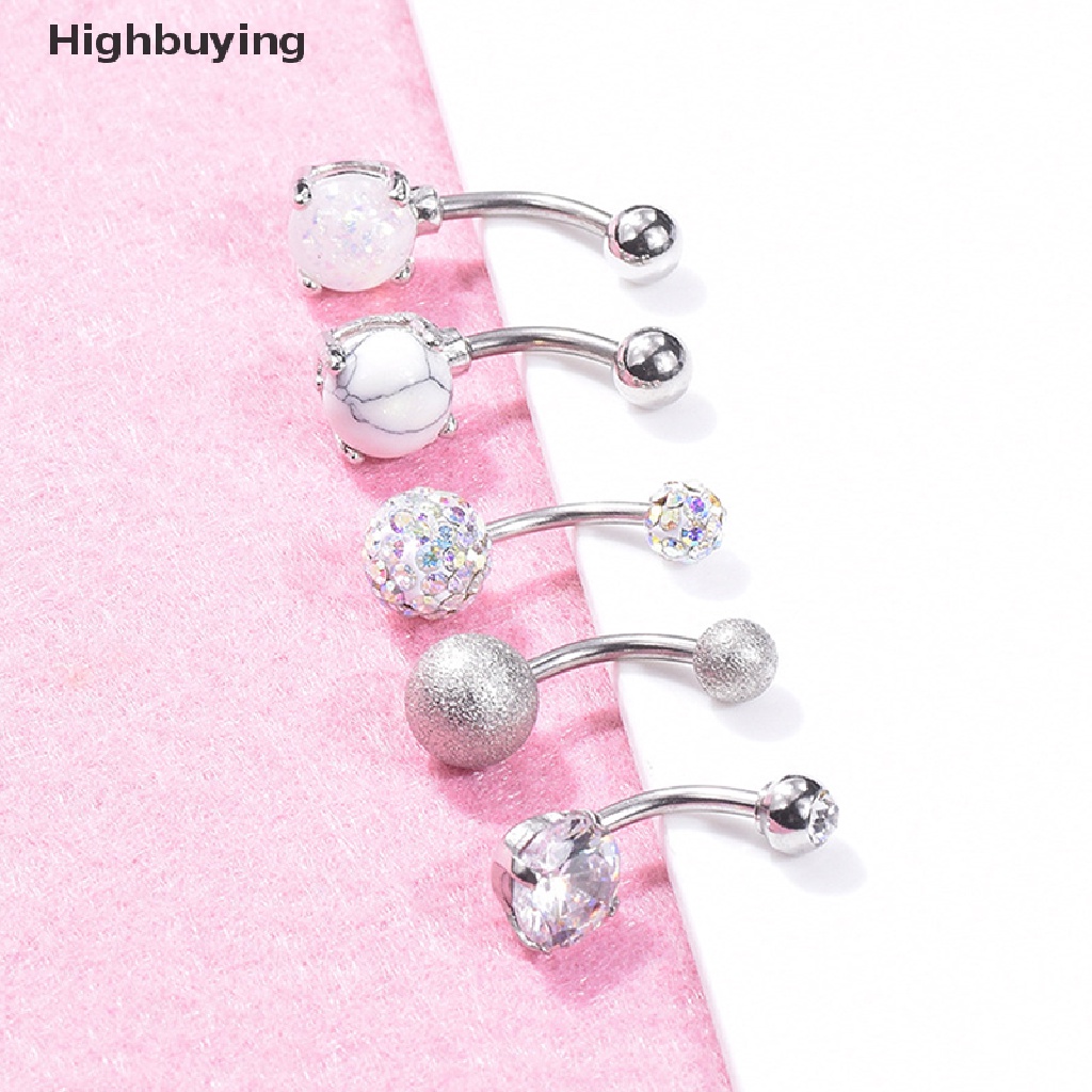 Hbid 1Set Cincin Pusar Belly Button Barbel Berlian Imitasi Bola Kristal Perhiasan Glory