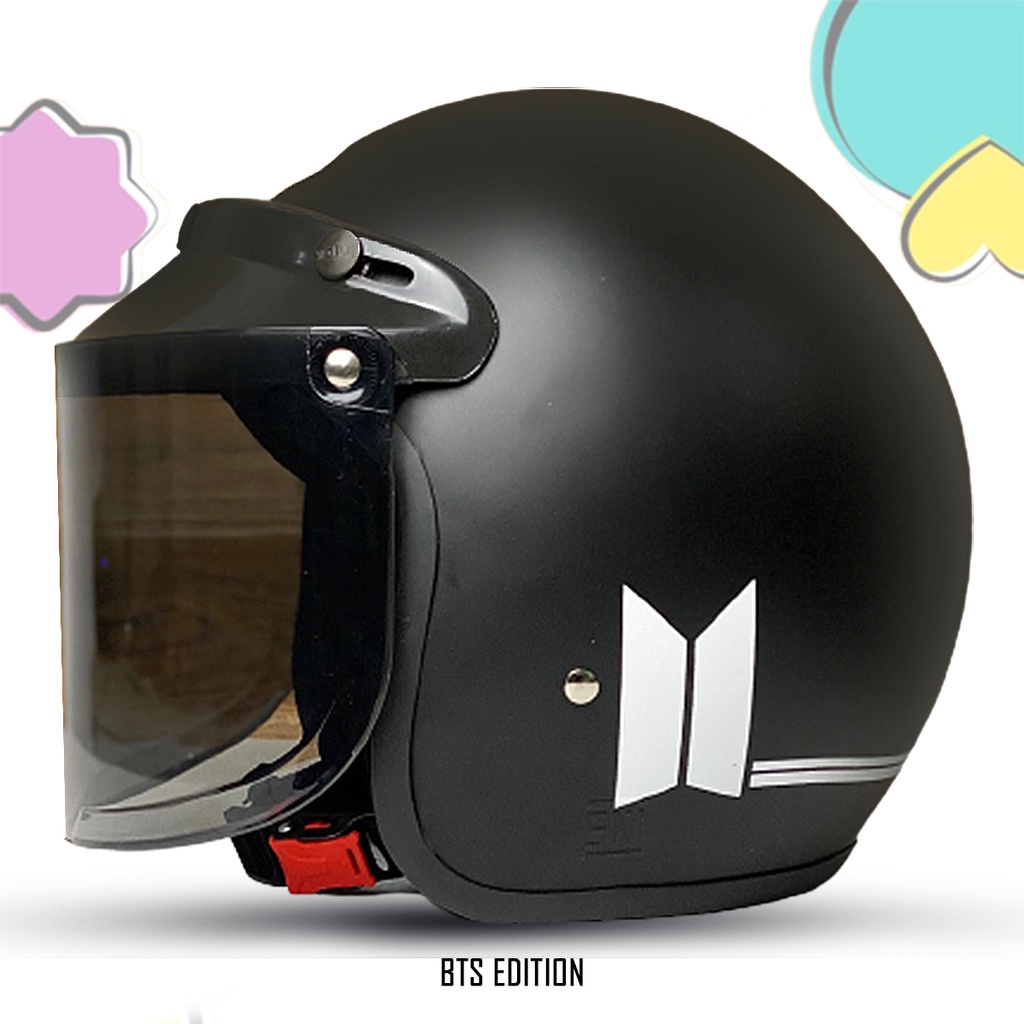 Helm Bogo Motif BTS / Helm Bogo Retro Dewasa SNI Kaca Datar Kaca Cembung COD