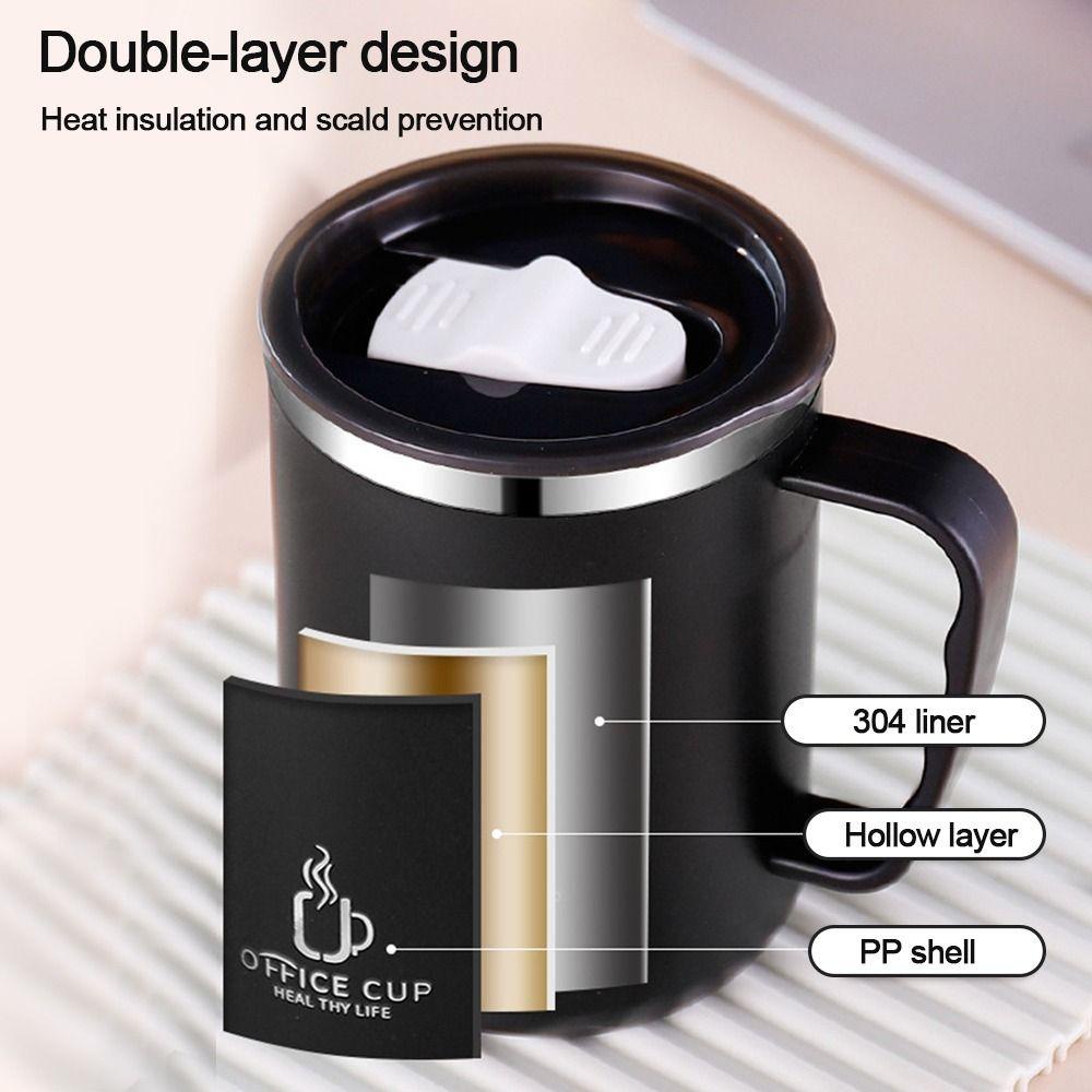 Solighter Mug Kopi Anti Bocor Stainless Steel Dengan Gagang Dan Tutup Travelling Cup