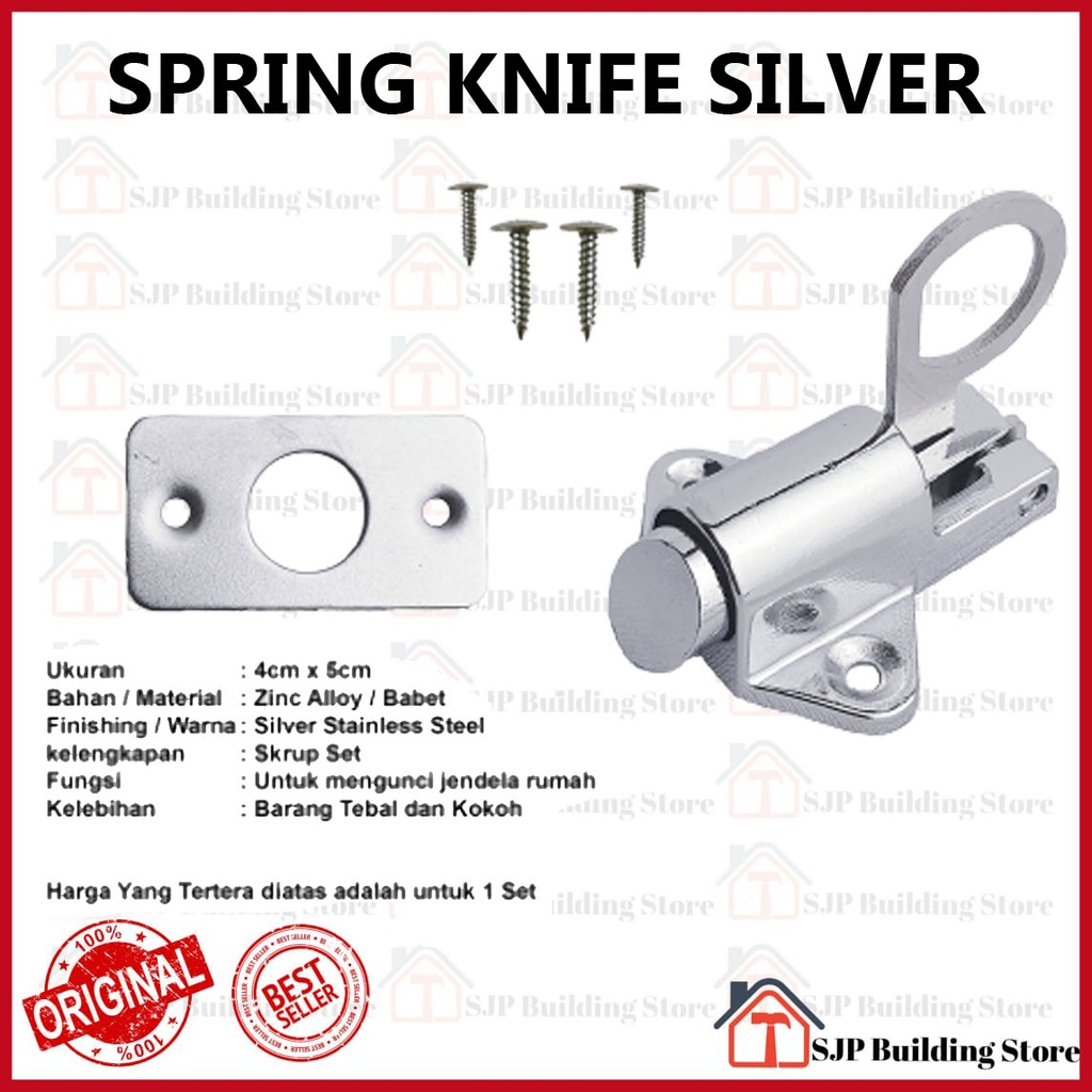 Spring Knife Silver l Slot Jendela Kodok l Grendel l Knip l Tip Top