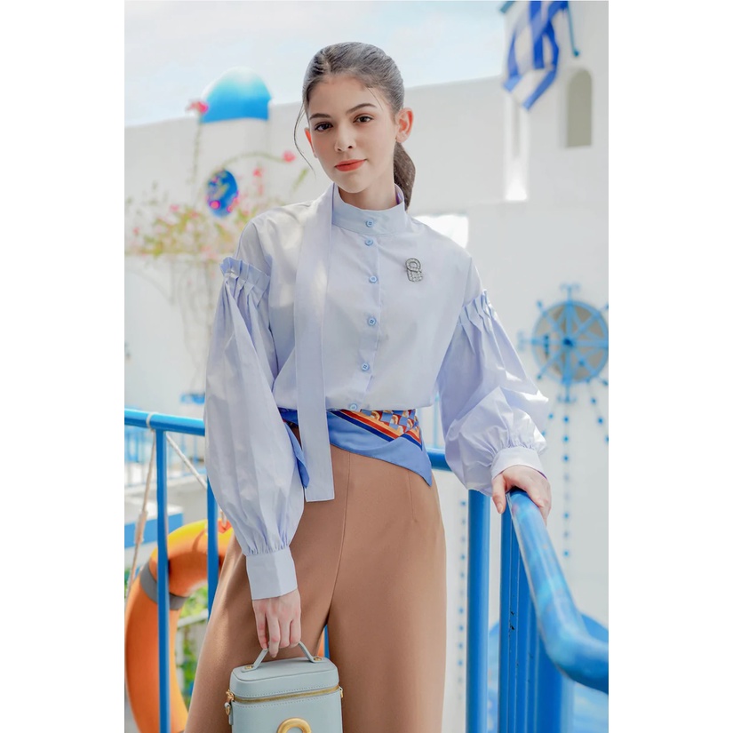 Melanda Shirt - White Pink Blue Benang jarum benangjarum XS S M L XL XXL buttonscarves nada series v