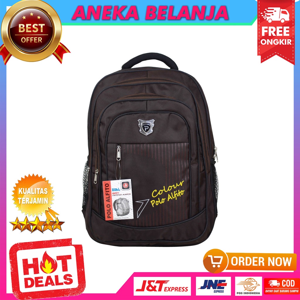 Tas Ransel Pria Sekolah Travelling Polo Alfito Colour Coklat Backpack Cowok SMP SMA Kuliah Kerja Bahan Awet Tebal Harga Termurah Terlaris Kualitas Import