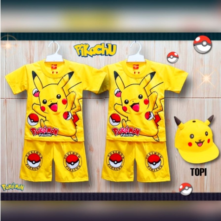 SETELAN BAJU ANAK PIKACHU POKEMON UNTUK ANAK 2-10 TAHUN KE86