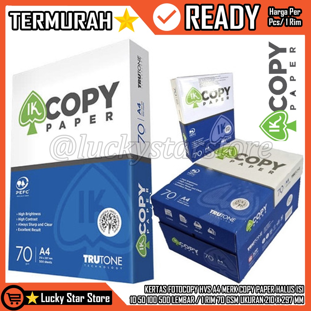 

KERTAS A4 HALUS FOTOCOPY PRINT PRINTING FOTOKOPI ECERAN ISI 10 50 100 500 LEMBAR 1 RIM 70 GSM HVS UKURAN 210 X 297 MM MEMBUAT SELEBARAN PERLENGKAPAN SEKOLAH RETAIL COPY PAPER LAPORAN KANTOR BULETIN SALIN MERK MEREK copy paper