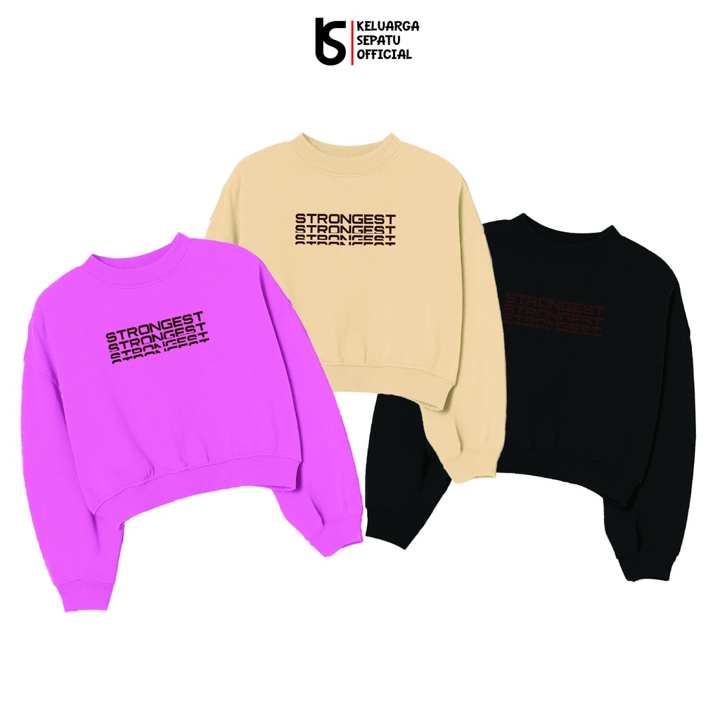 SWEATER CROP OVERSIZE SWEATER SABLON MOTIF STRONGEST SWEATER CEWE MURAH SWEATER WANITA