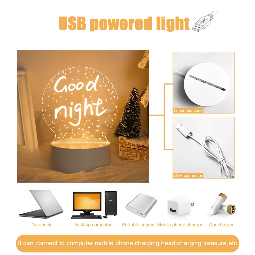 3d LED Papan Pesan Note Liburan USB Warm White Night Light Dengan Pena Hadiah Untuk Anak Pacar Natal Tahun Baru Kamar Tidur Lampu Meja Dekorasi