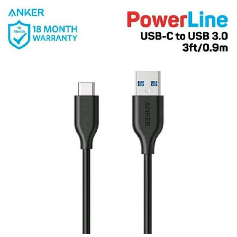 Kabel Data Type C ANKER PowerLine USB 3ft 0.9m High Speed Cabel Data TYPE-C Android