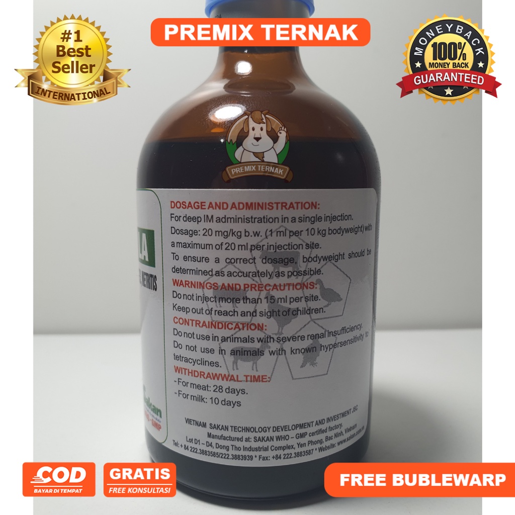 SK TETRA LA 100ml SAKAN - Antibiotik Hewan Spektrum Luas Long Acting - Seperti Medoxy la