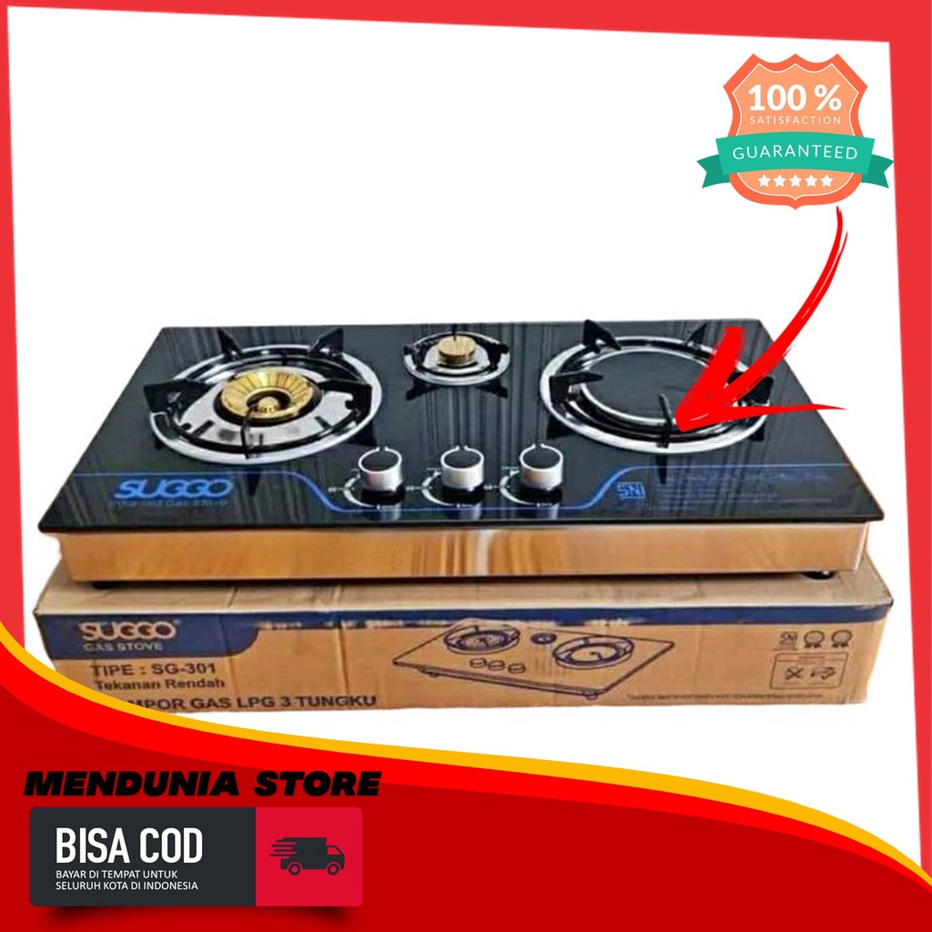 Kompor Tanam Kaca Gas 3 Tungku - SUGGO SG-301