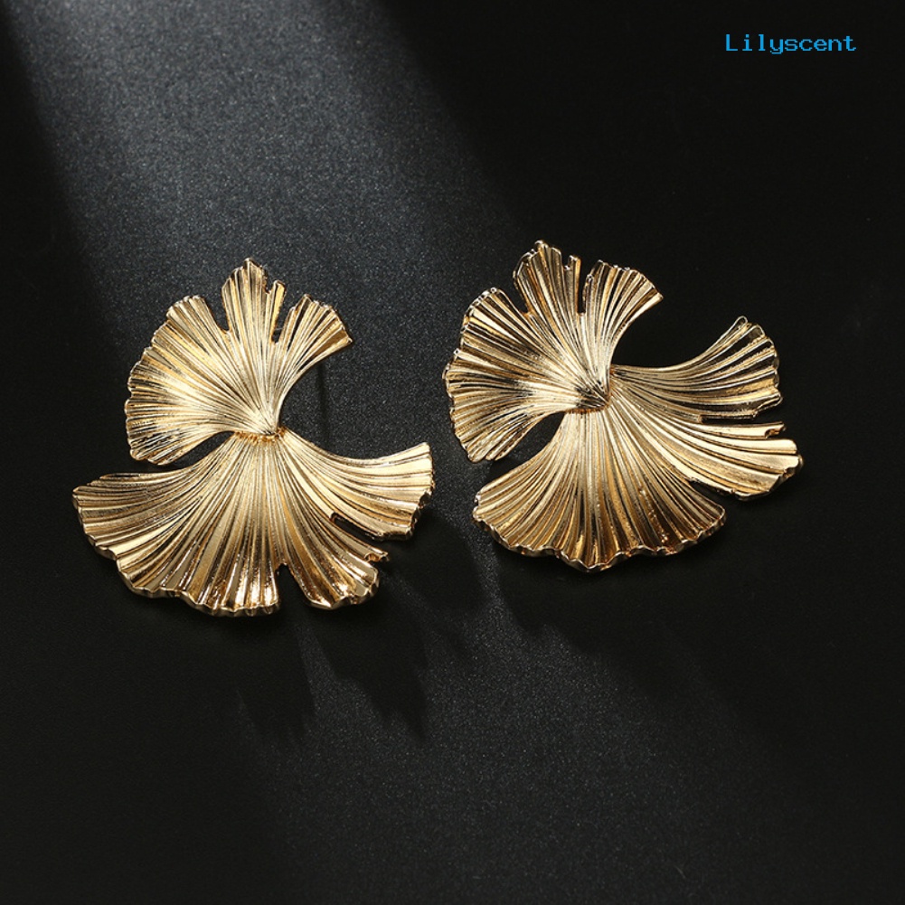 [LS] Vintage Wanita Tidak Teratur Ginkgo Daun Menjuntai Stud Anting Pernyataan Perhiasan Hadiah