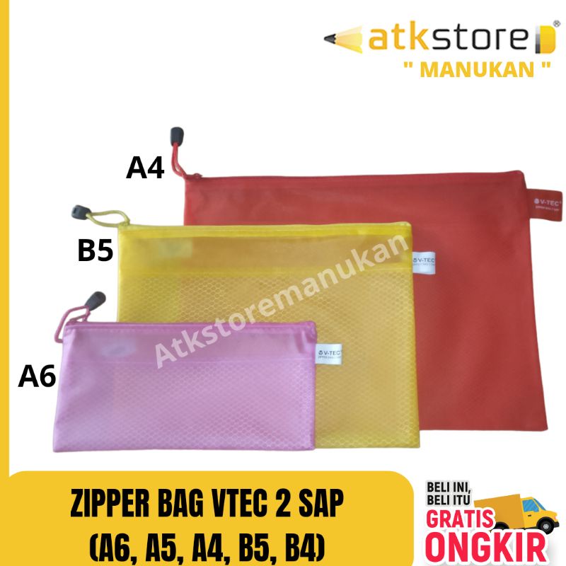 

Zipper Bag V-Tec ZB 2 sap ( A5 A4 A6 B4 B5 )/ Pouch makeup / tempat pensil / wadah serbaguna