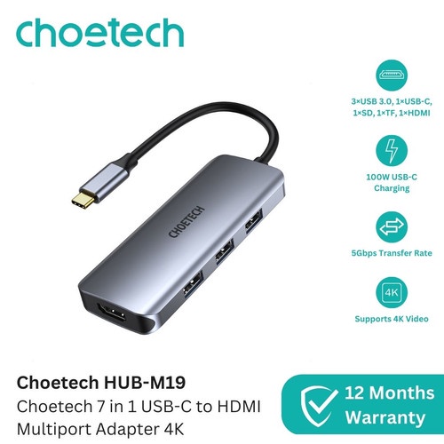 Choetech HUB 7-In-1 USB-C Multi Port Thunderbolt 4K HDMI USB 3.0 - HUB-M19