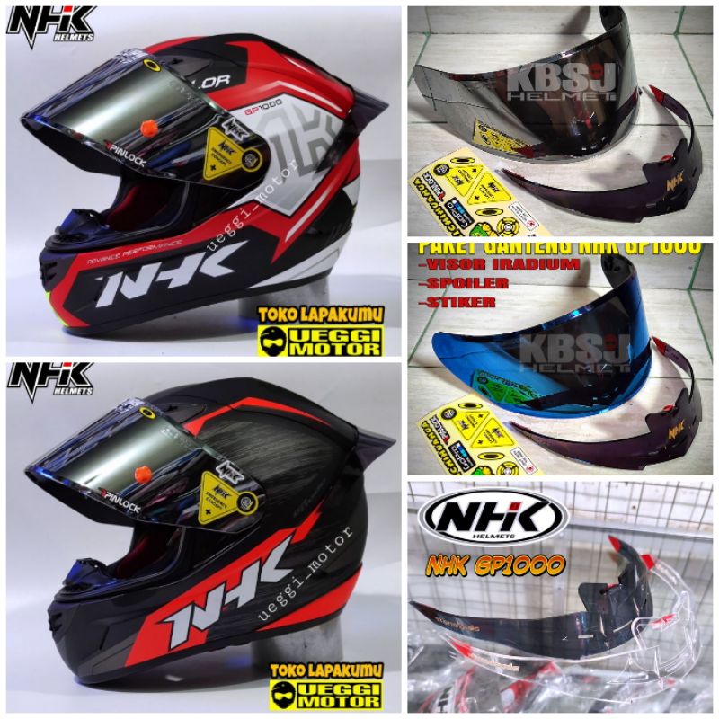 Paket flat visor NHK gp1000 iridium blue + stiker visor  + spoiler iridium gold silver husus NHK gp1000 + stiker + spoiler nhk gp 1000