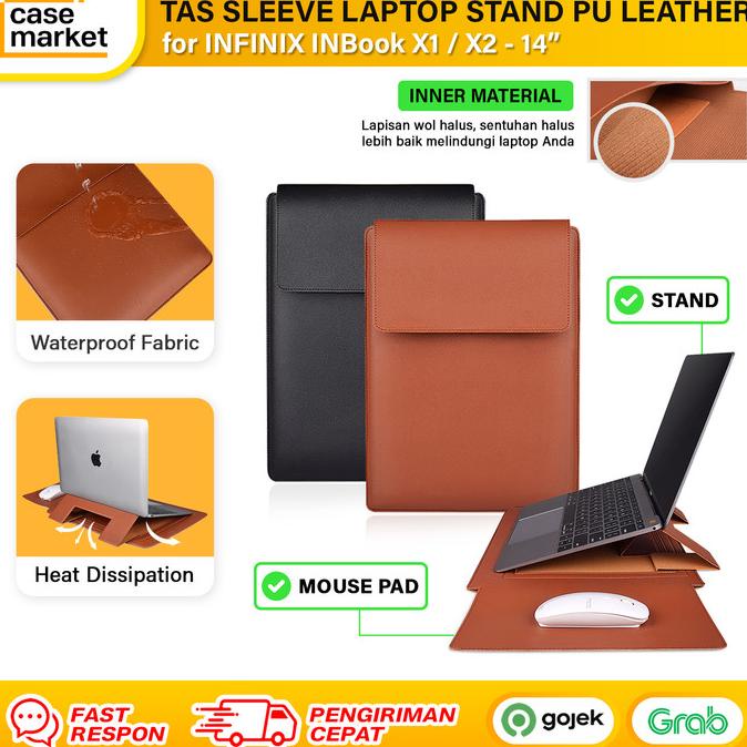 Infinix INBook X1 X2 14 Laptop Tas Leather Sleeve Stand Sarung Case