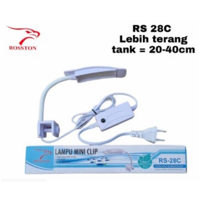 Lampu mini Clip Rosston 28C model jepitbagus untuk Aquarium mini tank 20-40cm