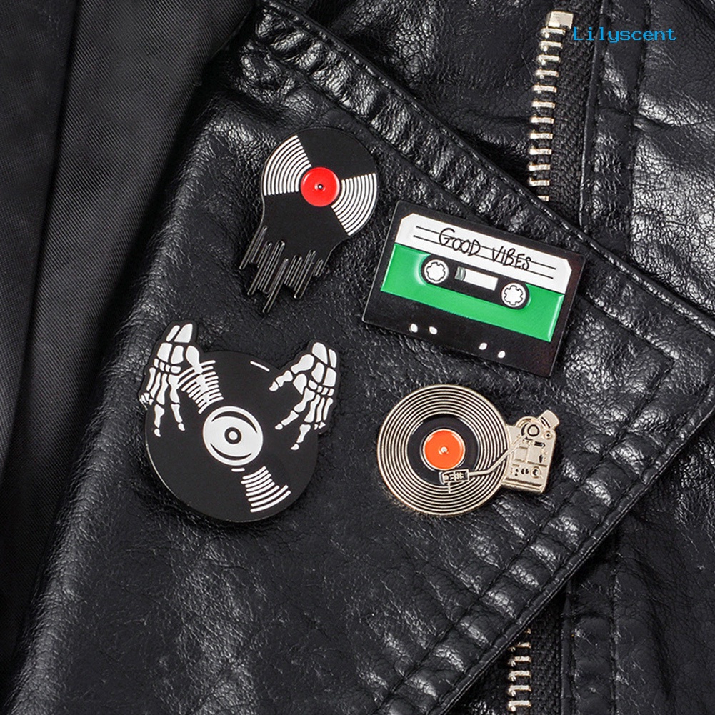 [LS] Retro Phonograph Recording Kaset Tape Vinyl Record Bros Pin Jaket Lencana