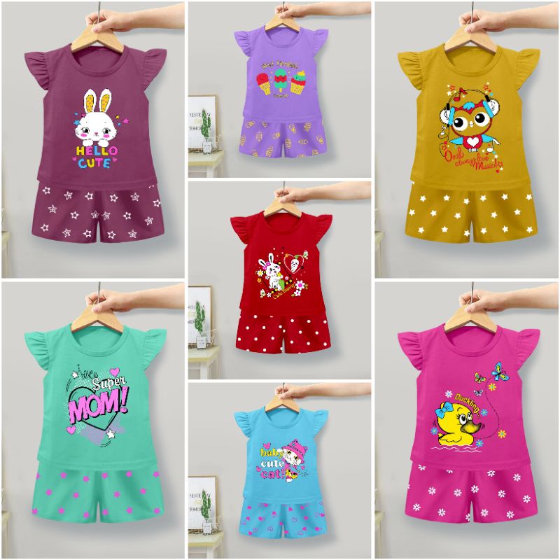 RAMORA SETELAN ANAK CEWEK /SETELAN  BAJU ANAK PEREMPUAN  / BAJU RUFFLE TEE ANAK CEWEK