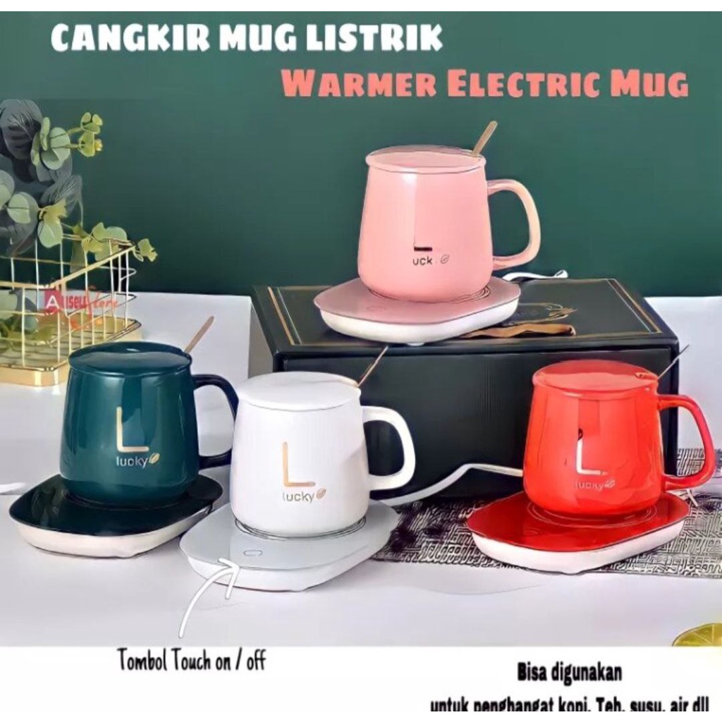 ( BISA COD ) PROMO MUG CANGKIR ELEKTRIK SET KERAMIK 400ml / CANGKIR PEMANAS MINUMAN / MUG CANGKIR KE