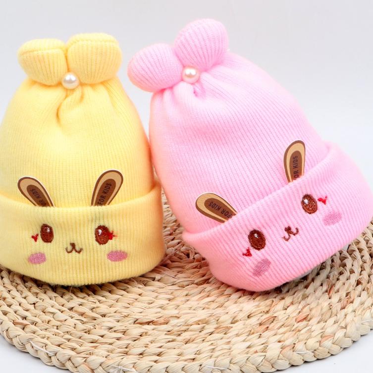 HARGA MURAH R33 Toko1234. Topi Kupluk Bayi Bahan Rajut Motif KELINCI. ➤