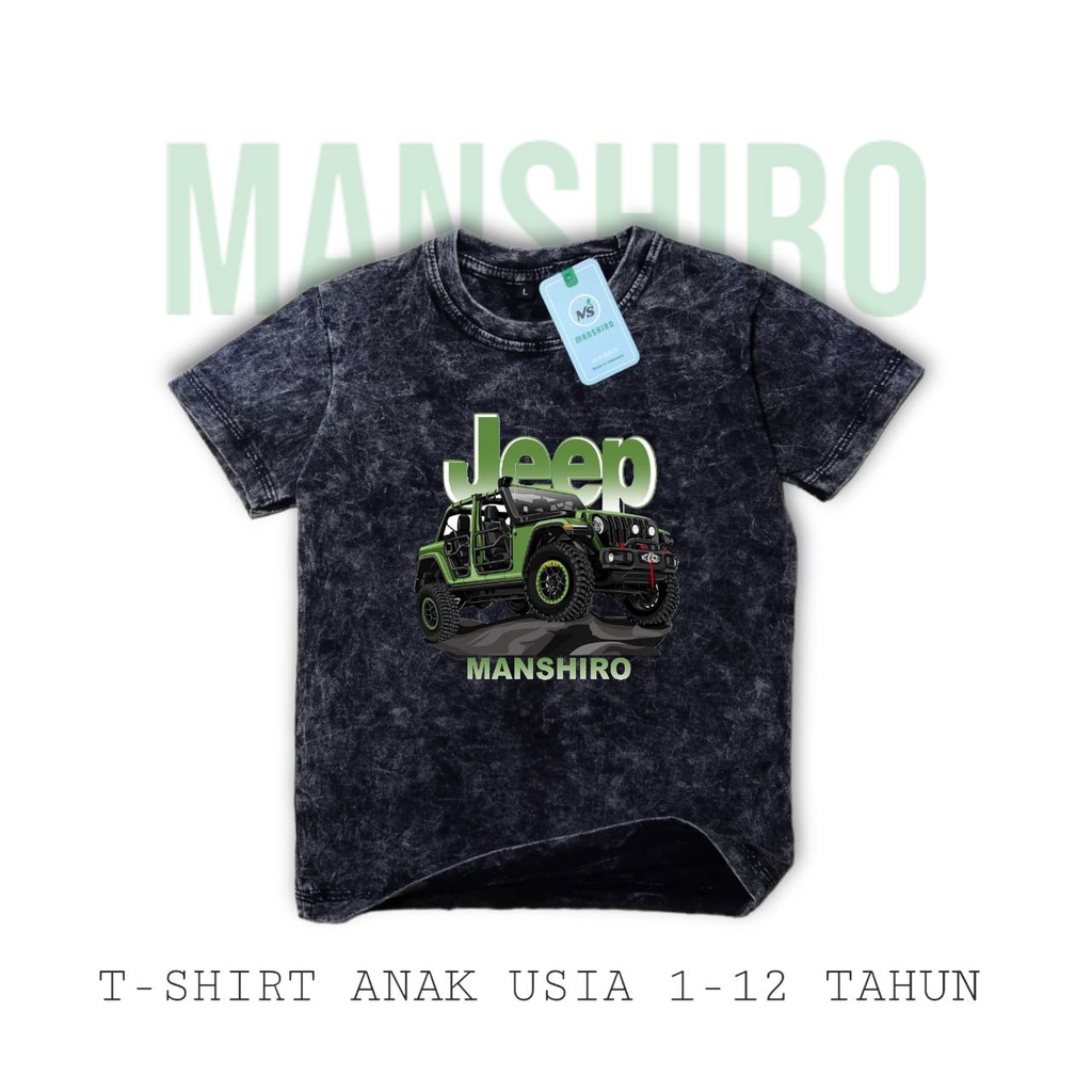 MANSHIRO Baju Kaos Distro Washed Polos Anak Laki Laki / Perempuan Unisex Umur 1-12 Tahun Bahan Cotton 30s,Hitam